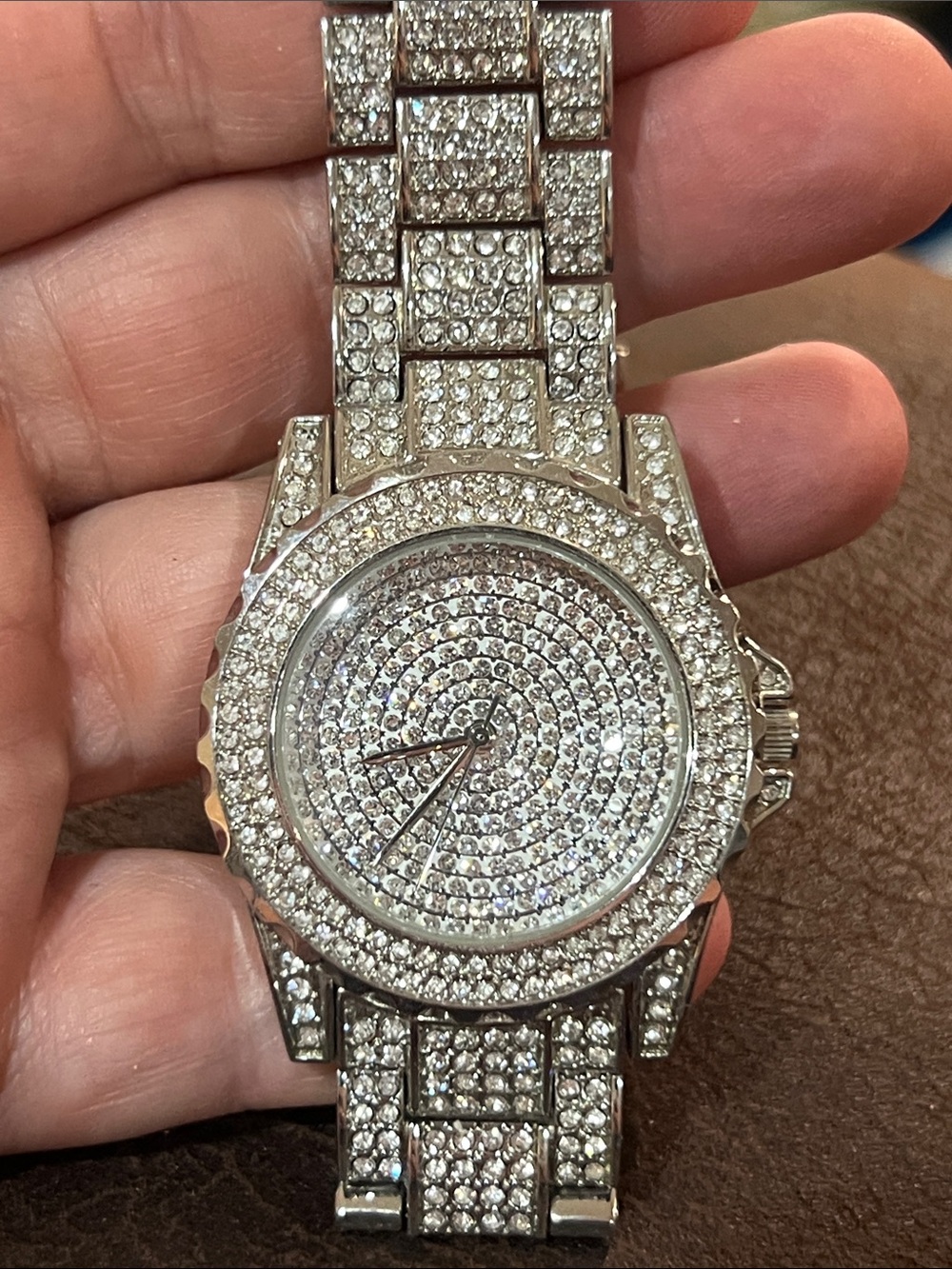 Iced out Silver tone Crystal Pave Women's Bracelet Watch needs battery z22